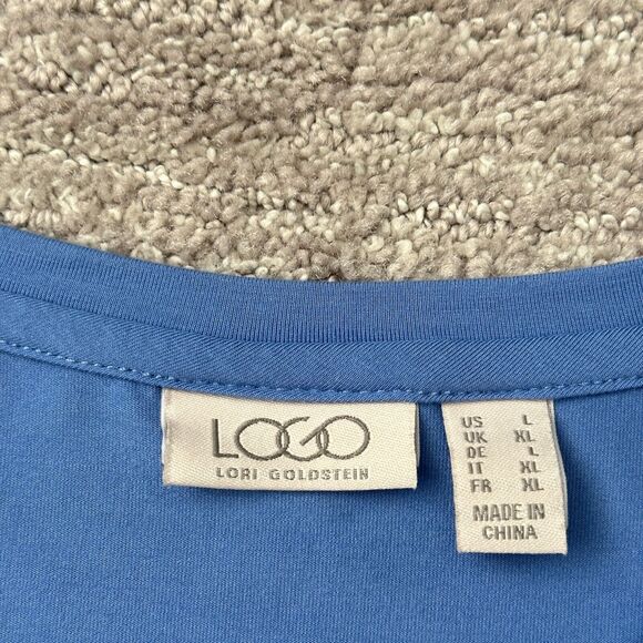 LOGO Lori Goldstein Top Womens Large Blue Sheer Asymmetrical Hem Accents Flowy - Picture 6 of 10